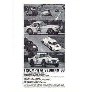 1963 Triumph TR-4 TR4 at Sebring Vintage Print Ad Race Course Racing Wall Art